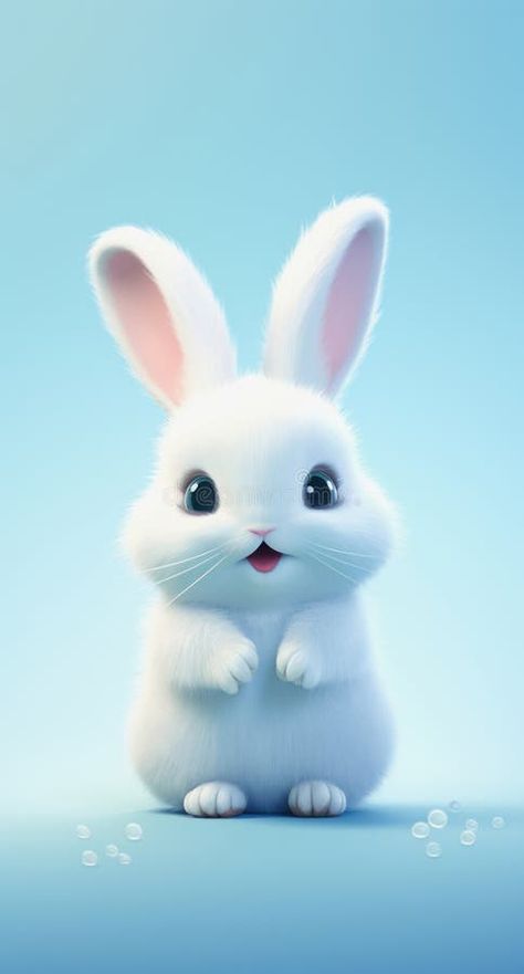 Illustration of a cute white rabbit character with big blue eyes royalty free stock photos