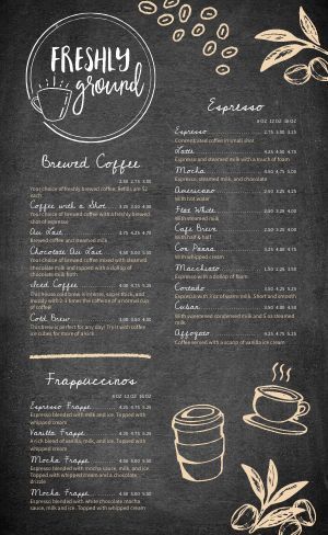 Coffee Shop Menu Templates - Easy to Edit - MustHaveMenus Coffee Shop Chalkboard, Cafe Chalkboard, Miniature Cafe, Coffee Menu Design, Menu Maker, Lunch Cafe, Coffee Doodle, Cafe Menu Design, Mobile Coffee Shop