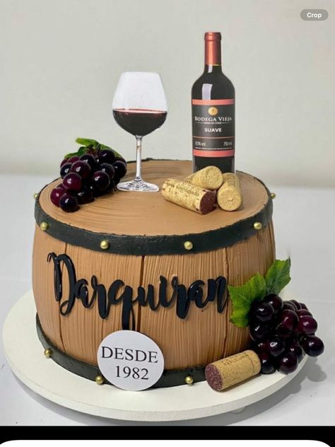 Wine Theme Cakes, Birthday Cake Wine, 40th Birthday Cakes For Men, Birthday Drip Cake, Alcohol Cake, Barrel Cake, Cake Design Inspiration, Wine Cake, Candy Birthday Cakes