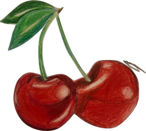 A realistic drawing of deep red cherries with green leaves Drawing Fruits, Powerpoint Images, Cherry Drawing, Warm Scarves, Realistic Drawing, Writing Paper Printable, Instagram Photo Frame, Scrapbook Printing, Book Wallpaper