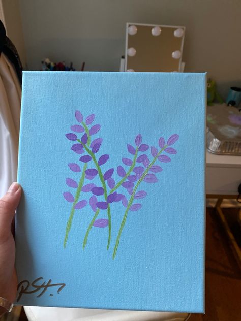 Easy Lavender Painting, Acrylic Painting Easy, Lavender Paint, Apartment Painting, Lavender Leaves, Purple Painting, Journal Books, Lavender Bouquet, Small Canvas Paintings