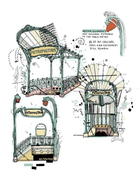 Buildings In Paris, Croquis Architecture, Paris Drawing, Metro Paris, Parisian Architecture, Paris Illustration, Visiting Paris, Paris Architecture, Nouveau Architecture