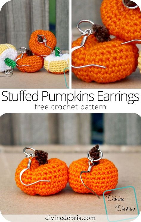 Crochet Halloween Decorations, Stuffed Pumpkins, Crochet Baby Blanket Free Pattern, Fall Crochet Patterns, Crochet Jewelry Patterns, Crochet Earrings Pattern, Halloween Crochet Patterns, Crochet Goodies, Crochet Fall