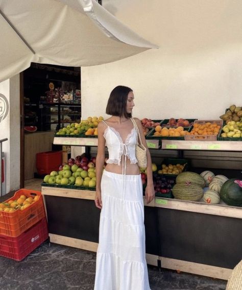 summer aesthetic outfit, summer aesthetic outfits, summer outfits, summer fashion, summer aesthetic, summer style, summer aesthetic fashion Maxi White Dress Outfit, White Linen Set Outfit, White Boho Outfit, Perfect Summer Aesthetic, Ig Fillers, White Summer Skirt, White Beach Outfit, Farmers Market Outfit, White Skirt Outfits