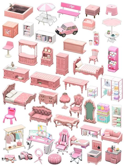 Animal Crossing Pink Pattern, Pink Themed Animal Crossing Island, Animal Crossing Bedroom Ideas Pink, Pink Acnh Codes, Kawaii Island, Pastel Kidcore, Motif Acnl, Pink Island, Animal Crossing 3ds