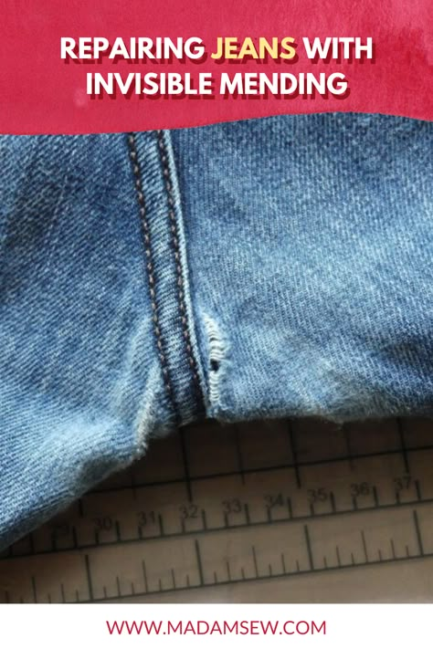 I’ve thrown away a lot of very nice jeans in the past due to crotch tears There's a simple way to repair your jeans/denims with invisible mending!  #Denims #Jeans Repair Jeans Crotch Tutorials, Repair Denim Holes, Fixing A Hole In Jeans, Mend Jeans Holes, Mend Holes In Jeans, Visible Mending Jeans Inner Thigh, Invisible Mending Stitch, Jean Repair Ideas, How To Repair Jeans