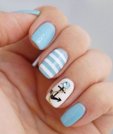 anchor nail art - 60 Cute Anchor Nail Designs Anchor Nail Designs, Anchor Nail Art, Anchor Nails, Nautical Nails, Cruise Nails, Her Nails, Nail Swag, Beach Nails, Nail Art Summer