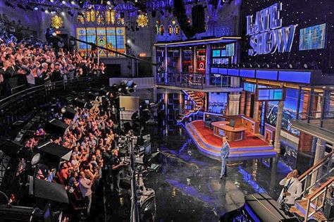 The Late Show set, designed by Montclair's Jim Fenhagen. Photo: CBS Late Night Show, Oscar Award, Night Show, The Late Late Show, Radio Personality, David Letterman, Stephen Colbert, Dream Travel Destinations, Working Class