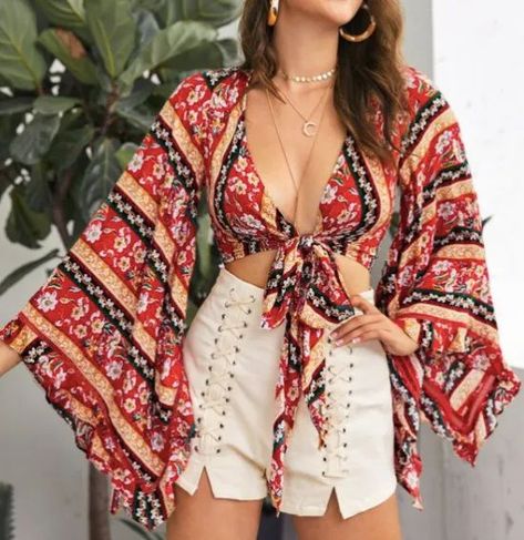 Boho Chic Outfits, Fashion Attire, Teen Fashion Outfits, Ruffle Trim, Look Fashion, Boho Outfits, Classy Outfits, Blouse Designs, Fashion Inspo Outfits