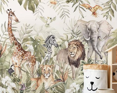 Safari Nursery Wallpaper, Children's Wallpaper, Dingo Dog, Jungle Wall Mural, Kindergarten Wallpaper, Paradise Wallpaper, Safari Wallpaper, Nursery Wall Murals, Animal Mural