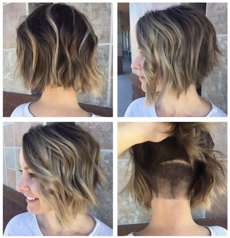 Angled bob with hidden undercut Undercut Hairstyles Bob Women, Bob With Hidden Undercut, Bob And Undercut, Hidden Undercut Bob Thick Hair, Long Undercut Bob, Undercut Bob Haircut Hidden, Shaved Undercut Bob, Hidden Undercut Short Hair, Long Bob Undercut