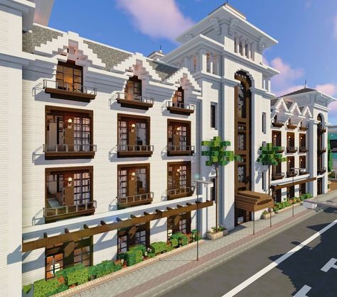 Minecraft City Decorations, Minecraft Hotel Lobby, Minecraft Luxury House, Minecraft Theater, Minecraft Zoo Layout, Hotel In Minecraft, Minecraft Hotels Ideas, Minecraft Hotel, Minecraft Modern City