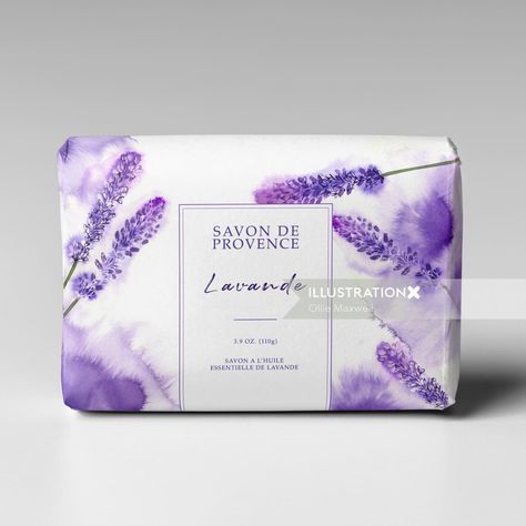 Ollie Maxwell Lavender soap Medium: watercolour Watercolour lavender soap, savon de lavande, packaging Lavender Soap Packaging, Watercolor Packaging Design, Soap Illustration, Watercolor Packaging, Soap Labels Template, Soap Packaging Design, Organic Packaging, Luxury Packaging Design, Lavender Aesthetic