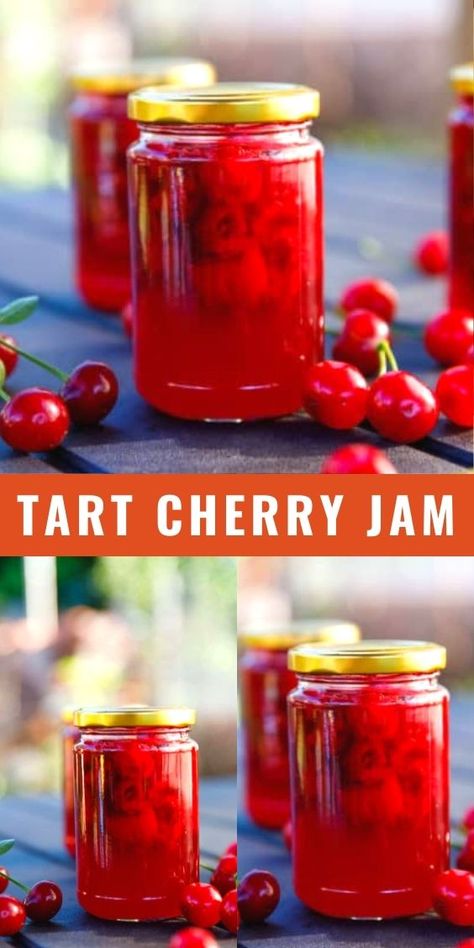 Tart Cherry Jam Recipe – jam made from sour cherries that taste fresh and has a jelly like texture. Use it as a filling for donuts, cakes or add to yogurt parfaits or on top of pancakes. Tart Cherry Jam Recipe, Tart Cherry Recipes Healthy, Sour Cherry Jam Recipe, Cherry Recipes Healthy, Tart Cherry Jam, Cherry Freezer Jam, Cherry Jelly Recipes, Cherry Jam Recipe, Healthy Tart