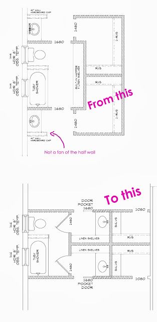 Jack And Jill Bathroom Separate Vanities, Shared Bathroom Layout, Jack And Jill Bathroom Ideas Layout, Jack And Jill Bathroom Layout, Kids Bathroom Layout, Bathroom Floorplan, Jack N Jill Bathroom Ideas, Bathroom Plan, Bathroom Layouts