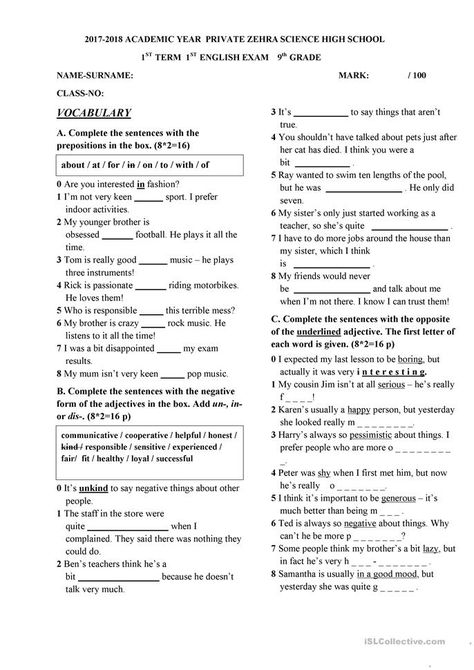 first exam B1 - English ESL Worksheets for distance learning and physical classrooms Eal Classroom, English Exam Papers, Exam Pictures, First Term, Primary English, English Exam, English Teaching Resources, English Worksheet, English Phrases Idioms