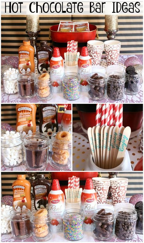 Hot Chocolate Bar Ideas - delicious hot chocolate mix-in ideas perfect for holidays parties! Chocolate Bar Ideas, Hot Chocolate Bar Ideas, Hot Chocolate Bar, Delicious Hot Chocolate, Chocolate Party, Kids Christmas Party, Hot Cocoa Bar, Chocolate Caliente, Hot Chocolate Bars