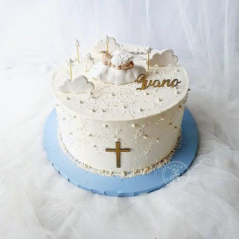 Torte Za Krizmu, Torta Za Krstenje, Half Half Cake, Cake For Christening, Baby Baptism Cake, Cake Baptism, Boy Communion Cake, Christening Cake Boy, Religious Cakes