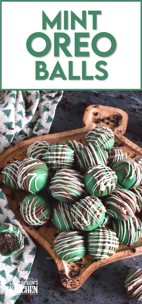 Otherwise knowns as truffles, these Mint Oreo Balls are prepared with crushed mint-flavoured Oreos and cream cheese. They are dipped in melted green candy melts and drizzled with milk and white melted chocolate. They're bright, beautiful, festive, and delicious! #oreo #truffles #balls #nobake #christmas Oreo Mint Truffles, Mint Oreo Balls, Mint Chip Recipes, Mint Oreo Truffles, Irish Cream Truffles, Mouthwatering Desserts, Oreo Cookie Balls, Christmas Truffles, Friends Recipes