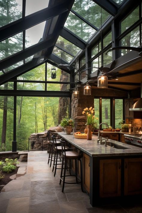 Greenhouse Kitchen, Skylight Kitchen, Tiny House Cabin, Cabin Ideas, House Goals, Dream House Decor, Backyard Ideas, Barn House, House Inspo