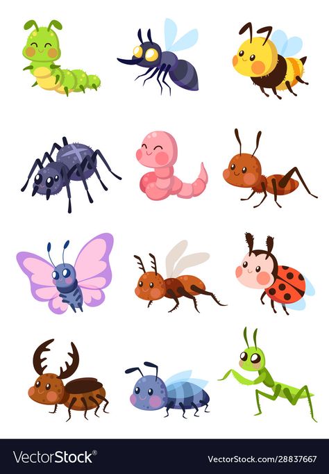 Insects Images, Cute Grasshopper, Ladybug Vector, Cartoon Insects, Caterpillar And Butterfly, Bug Clipart, Ladybug Illustration, Insect Cartoon, Cute Insects