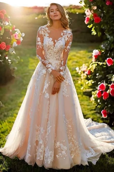 Rustic Wedding Dresses Country, Lavender Quince, Gold Quince, Dresses Lavender, Eddy K, Stylish Wedding Dresses, Pretty Wedding Dresses, Long Sleeve Wedding Dress Lace, Cute Wedding Dress