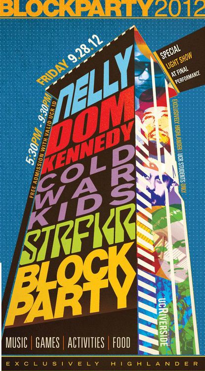 UCR Block Party Block Party Poster, Block Party Ideas, Block Party Flyer, City Block, Poster Design Inspiration, Graphic Design Lessons, Block Party, Music Games, Event Poster