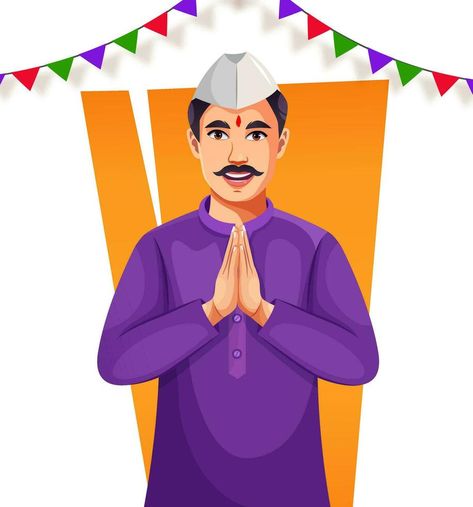 Indian Marathi Man Showing Namaste or welcome gesture. Eps 10 vector file Marathi Illustration, Bc Background, Namaste Illustration, Marathi Design, Bjp Background, Black Dragon Tattoo, Cartoon Wedding Invitations, Birthday Banner Background Hd, Namaste Art