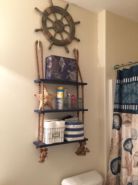 Nautical shelving Anchor Bathroom Decor, Nautical Shelves, Anchor Bathroom, Nautical Home Decorating, Deco Marine, Nautical Bathroom, Nautical Bedroom, Nautical Bathroom Decor, Beach Theme Bathroom