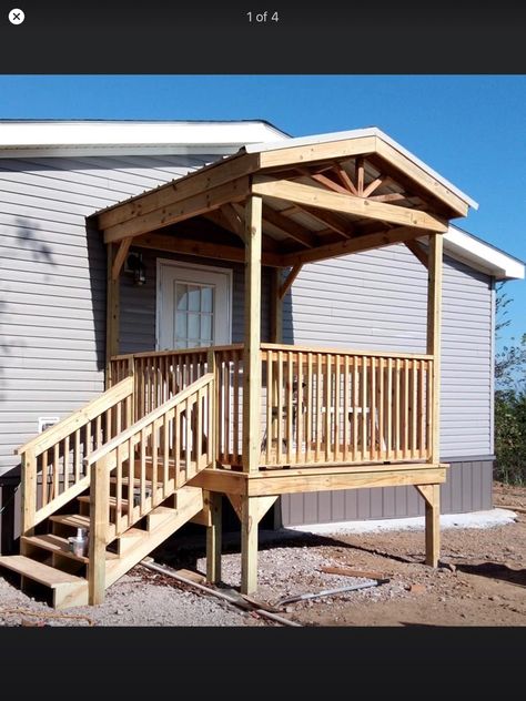 Mobile Home Small Porch Ideas, Double Wide Side Porch Ideas, Side Door Porch, Decks And Porches For Mobile Homes, Mobile Home Side Porch Ideas, Backdoor Steps, Side Porch Ideas, Mobile Home Porches, Mobile Home Deck