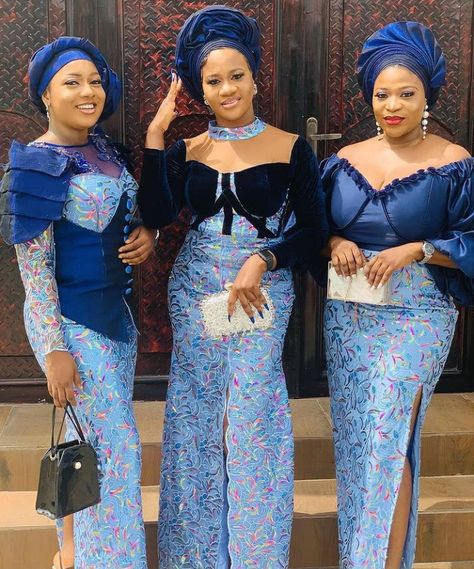 Gorgeous Royal Blue Colour Aso-ebi Styles for Owambe/ Parties. - Stylish Naija Royal Blue And Sky Blue Asoebi, Blue Aso Ebi Styles Lace, Sky Blue Lace Gown Styles Aso Ebi, Royal Blue Aso Ebi Lace Styles, Sky Blue Asoebi, Sky Blue Lace Asoebi Styles, Royal Blue Lace Asoebi Styles, Sky Blue Asoebi Lace Styles, Blue Asoebi Lace Styles