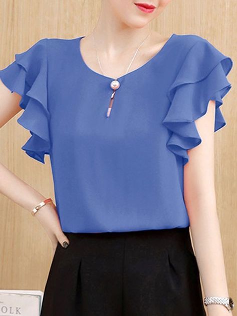 Office Blouse Designs, Short Blouse, Casual Office Wear, Chiffon Top Designs, Crepe Blouse, Blouse Pattern Sewing, Casual Tops For Women, Fashion Top, Clothes Crafts