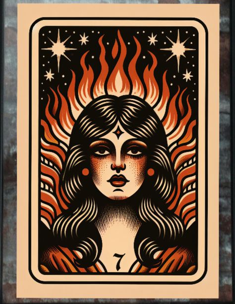 American Traditional Tarot Card Tattoo, Tarot Inspiration, Traditional Tarot Cards, Printmaking Projects, Tarot Card Tattoo, Tarot Tattoo, Tattoo Posters, Cool Tattoo Drawings, Demon Tattoo