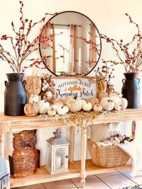 26 Best Thanksgiving Decor Ideas in 2024: Gobble Up Some Style! Fall Entryway Table Decor, Fall Entry Table Decor, Fall Entry Table, Foyer Table Decor, Table Fall Decor, Vintage Fall Decor, Fall House, Thanksgiving Decor Ideas, Fall Entryway