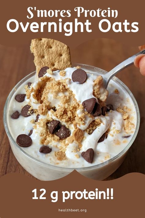 S’mores Protein Overnight Oats, S’more Overnight Oats, Healthy S’mores Overnight Oats, S'more Overnight Oats, Kids Overnight Oats, Overnight Oats For Kids, Overnight Oats Healthy Protein, Protein Overnight Oats Recipe, Low Calorie Overnight Oats