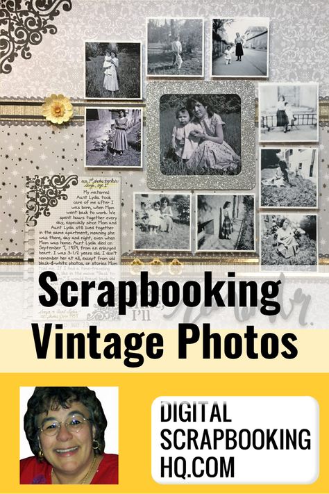 Have you got old photos? See how you can combine paper and digital tools to create a gorgeous page. Scrapbooking Old Family Photos, Scrapbook Ideas For Family Old Photos, Scrapbook Old Photos, Scrapbooking Black And White Photos, Historical Scrapbook Ideas, Scrapbooking Vintage Photos, Hybrid Scrapbooking, Heritage Scrapbooking Layouts, Old Wedding Photos