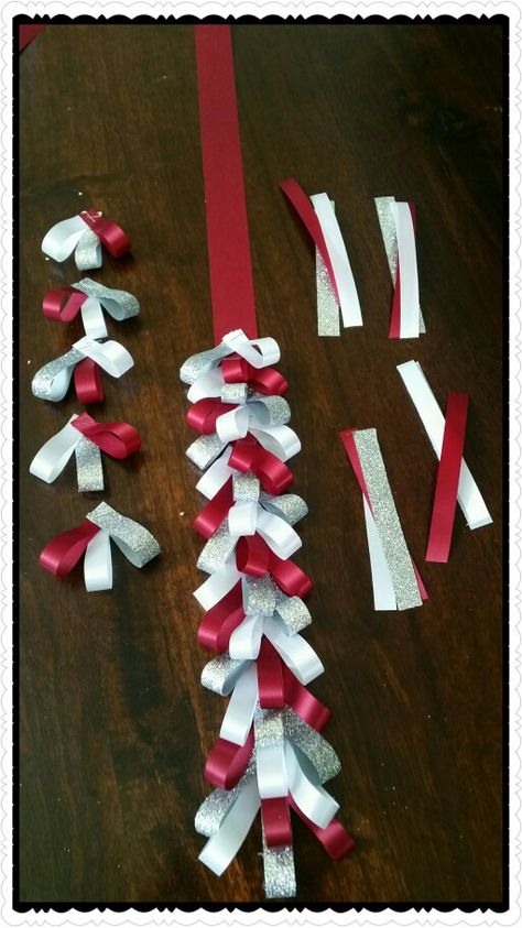 I MADE THIS FOR THOSE WHO WERE ASKING HOW TO MAKE IT!!  Pretty with any size ribbon & colors Cut desired size strips... staple together them together rotataing colors in order. Then glue or staple onto a desired length of long strip of ribbon.  Homecoming Mums Magnolia TX 916-276-8137 Unique Homecoming Mums, Texas Mums, Homecoming Mums Senior, Homecoming Corsage, Texas Homecoming Mums, Football Mums, Homecoming Garter, Homecoming Spirit, Football Homecoming