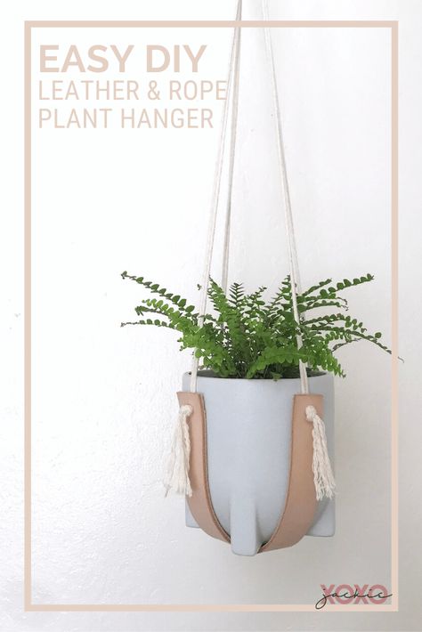 Plant Hanger Leather, Leather And Macrame, Leather Plant Hanger Diy, Leather Plant Holder, Leather Hangers, Rope Tutorial, Leather Plant Hanger, Plant Hanger Tutorial, Plants Greenhouse