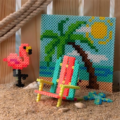 Escape the heat and bring a bit of the beach indoors with Perler beads! Beach Perler Bead Patterns, Perler Ideas, Easy Perler Beads Ideas, 3d Perler Bead, Diy Perler Bead Crafts, Beads Designs, Diy Perler Beads, Melting Beads, Iron Beads