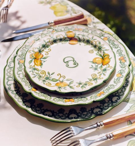 All products - Table Arrangements - Maison | DIOR US Crockery Design, Hand Painted Glasses, White Dinner Plates, Glass Balls, Citrus Fruits, Oranges And Lemons, Soup Plating, Decorative Glass, Embroidered Linen