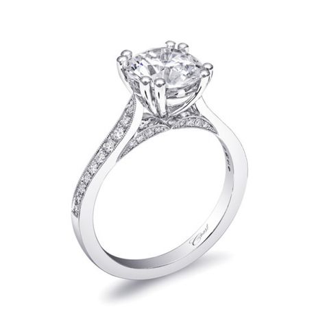 This beautifully refined engagement ring features a 2CT center stone held by double prongs, and fine pave diamonds on the gallery and shoulders of the ring. Delicate milgrain edging adds a vintage touch. Diamond Solitaire Rings For Women, Cheap Diamond Rings, Solitaire Rings, Round Engagement Rings, Diamond Collection, Jewelry Appraisal, Round Cut Engagement Rings, Ladies Ring, Rose Ring