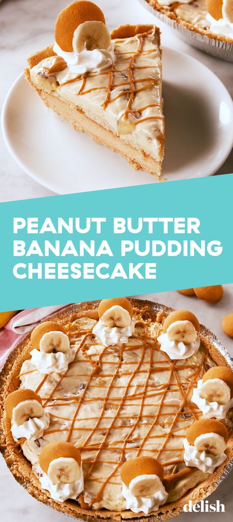 Peanut Butter Banana Pudding Cheesecake = THREE of your favorite desserts in one. Get the recipe at Delish.com. #recipe #easy #easyrecipes #delish #cheese #cake #cheesecake #pie #banana #pudding #peanut #butter #dessert #dessertrecipes Peanut Butter Pudding Pie, Peanut Butter Banana Pudding, Spiced Bread, Banana Cream Cheesecake, Pudding Cheesecake, Banana Pudding Cheesecake, Banana Cheesecake, Cake Cheesecake, Cheesecake Pie