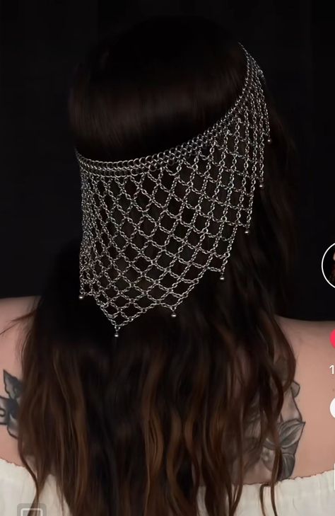 Crochet Chainmail, Chainmaille Headpiece, Chain Mail Headgear, Chainmail Headpiece, Chain Mail Head Peice, Head Peice, Elegant Metal Chainmail Choker, Chainmail Clothing, Gothic Metal Chainmail Choker