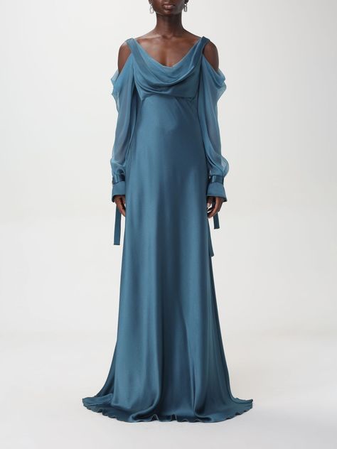 Find ALBERTA FERRETTI Dress on Editorialist. Dress ALBERTA FERRETTI Woman color Teal Lucilla Gladiator Dresses, Bridesmaid Dresses Aesthetic, Blue Dress Flowy, Water Outfit, Flowy Blue Dress, Opera Dress, Cold Shoulder Gown, Rainbow Outfit, Concept Clothing