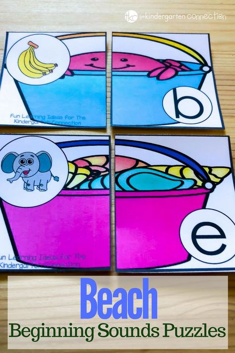 Grab these FREE Beach Beginning Sound Puzzles! Perfect for your summer-themed literacy center activity. Preschoolers and Kindergarteners will love it! Activity Preschoolers, Summer Alphabet, Free Alphabet Printables, Beach Theme Classroom, Alphabet Activities Kindergarten, Literacy Activities Preschool, Alphabet Centers, Preschool Reading, Alphabet Kindergarten