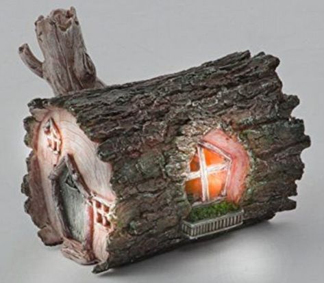 Log Fairy House, Solar Fairy House, Fairy Garden Ornaments, Fairy Tree Houses, Fairy House Diy, Fairy Home, Fairy Garden Designs, Fairy Garden Crafts, Fairy Furniture