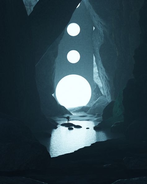 Blender 3d Environment Art, Blender Landscape Art, Blender Sci Fi, Blender Concept Art, Blender Environment Design, Blender Landscape, Blender Environment, 3d Surrealism, Underground Cavern