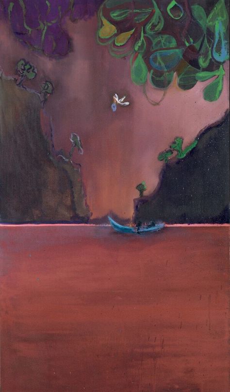 Peter Doig (British, b. 1959), Pelican Island, 2006. Oil on canvas. Woman Falling, Peter Doig, Figurative Kunst, Scenic View, Rock Wall, Canadian Art, Chinese Painting, Painting Illustration, Figurative Art