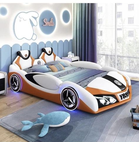 Boys Single Bed, Kids Car Bed, Race Car Bed, Boy Bed, Kids Bed Design, Bed Kids, Baby Boy Bedroom, Kids Bedroom Inspiration, Kids Bedroom Design