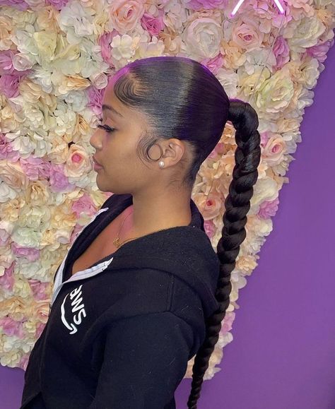 Sleek Braided Ponytail, Slicked Back Ponytail, Pony Hairstyles, Pretty Braids, Sleek Ponytail Hairstyles, Black Ponytail Hairstyles, Birthday Hairstyles, Slick Back, Braids With Curls